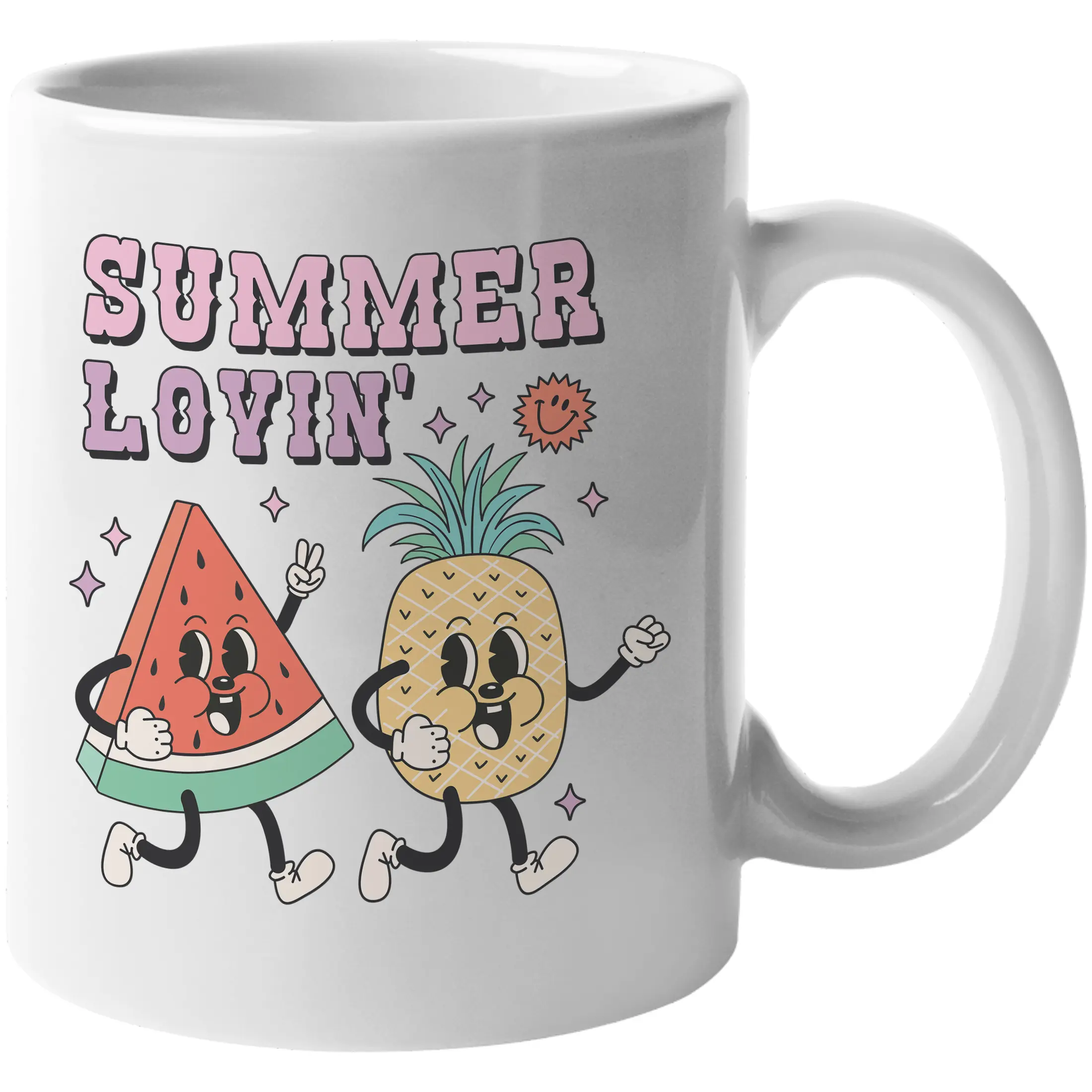 Summer Lovin, Retro Pineapple and Watermelon Art Merch Gift, White 11oz Ceramic Mug