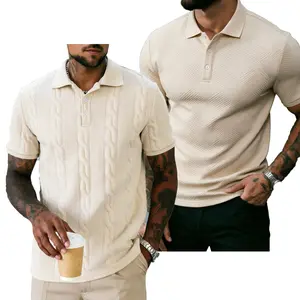 Men’s 2-Piece Polo Set – Men’s casual polo shirt, solid color button-up basic, versatile, men’s bowling/golf clothing, suitable for everyday wear, summer business style tiktokshopspringglowup