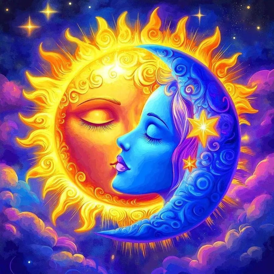 5D DIY Full Drill Round Diamond Painting - Diamond Art Kit Mosaic of Sun, Moon, Stars, Canvas - DIY Decor, Home Wall Art, Suitable for Halloween, Christmas, Birthday and Anniversary Gifts