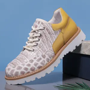 Men's two-tone crocodile-embossed casual shoes with thick lug sole, comfortable lace-up walking shoes, durable fashion casual shoes8995