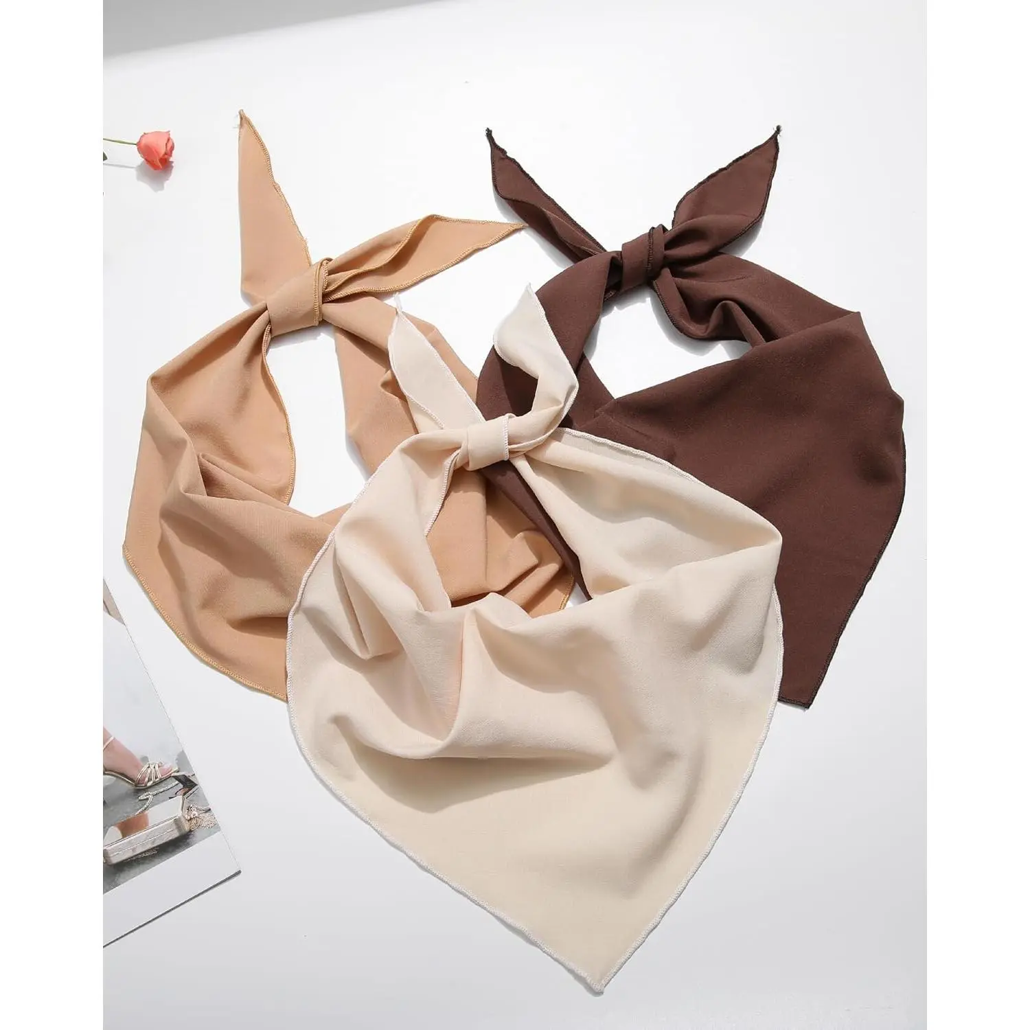 3-Pack Boho Hair Bandanas, Tie-Back Triangle Head Scarves, Polyester HAIMEIKANG Floral Boho Headbands for Women - Beige+Yellow+  main image 3