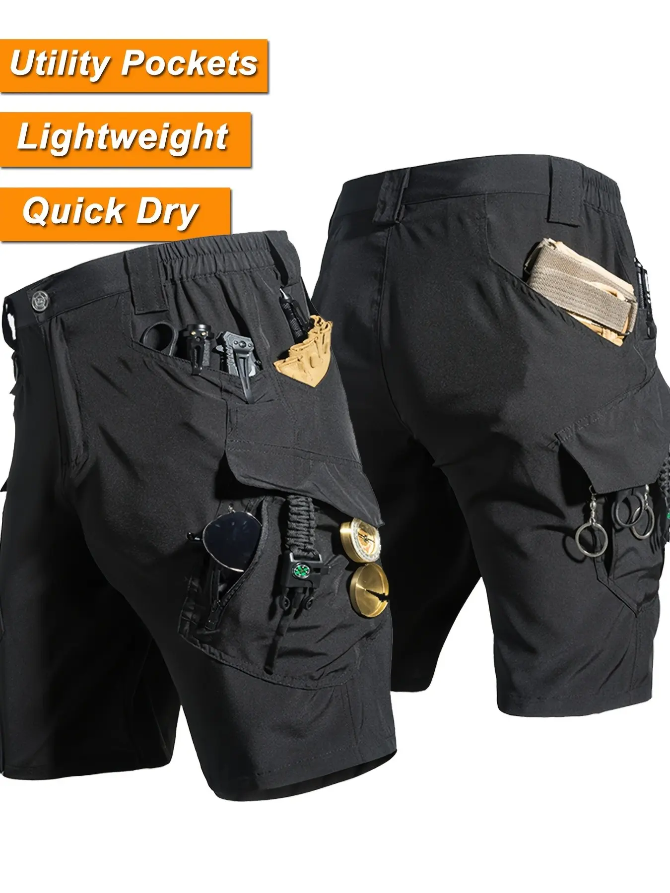 Men's Quick-Dry Stretch Tactical Work Shorts: Lightweight and breathable, these outdoor hunting shorts feature a multi-pocket design and are suitable for hiking, running, and casual wear. Machine washable summer sports shorts. Shorts With Pockets