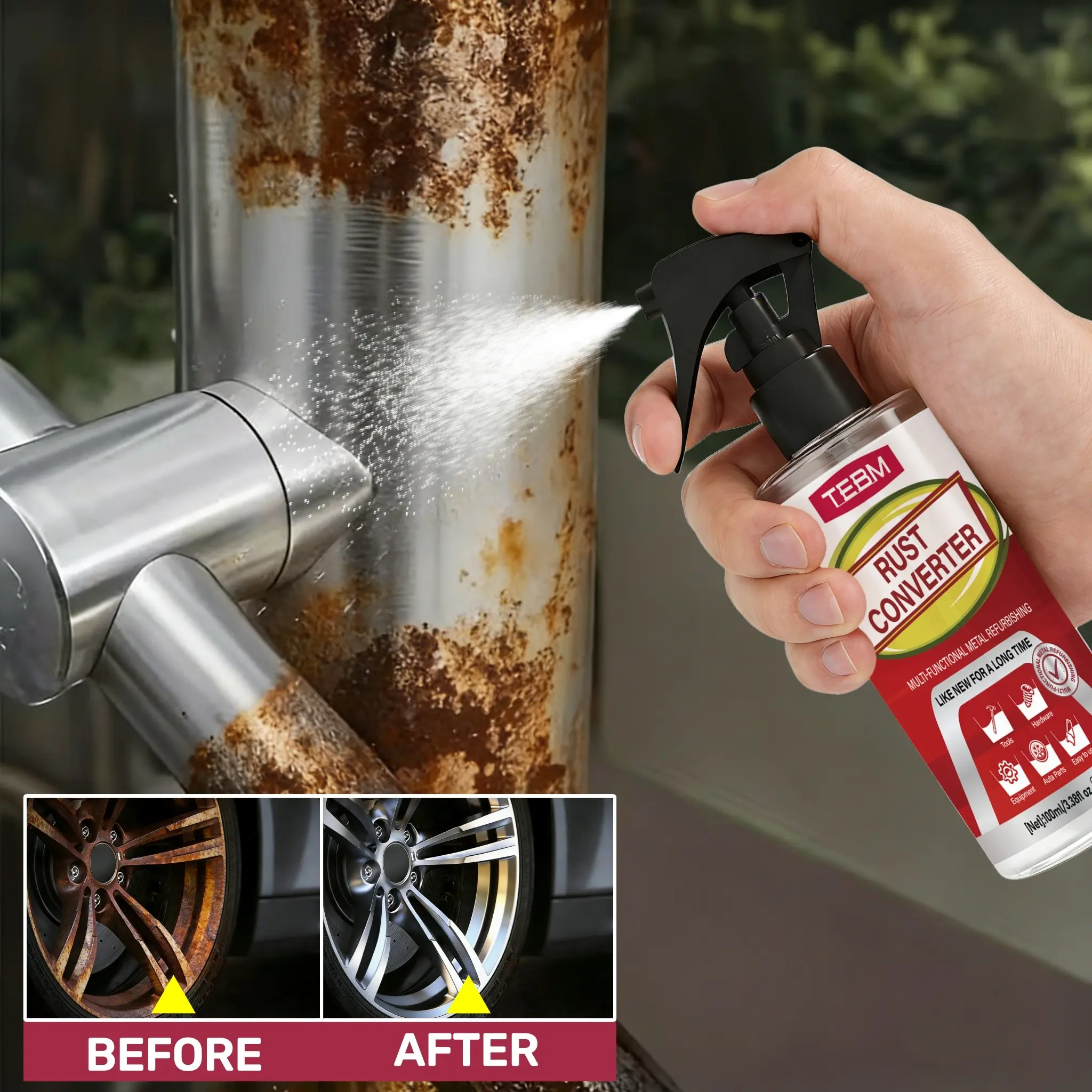 Metal Restoration Rust Converter, Quick Rust Dissolver, DIY Friendly, Ideal for Car and Metal Surface Rust Removal, Instant Rust Spray, Rust Remover Spray
