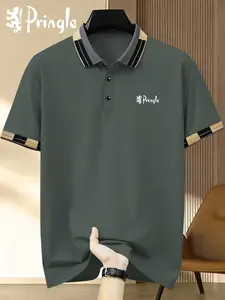 Men's Pringle Print Polo Shirt, Elastic Casual Breathable All-Season Wear, Comfortable Durable High-End Fitted Design