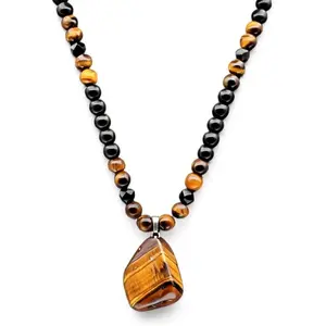 Natural Tiger Eye Stone Necklace, Men's Healing Spiritual Bead Necklace, Protective Gift for Thanksgiving and Father's Day