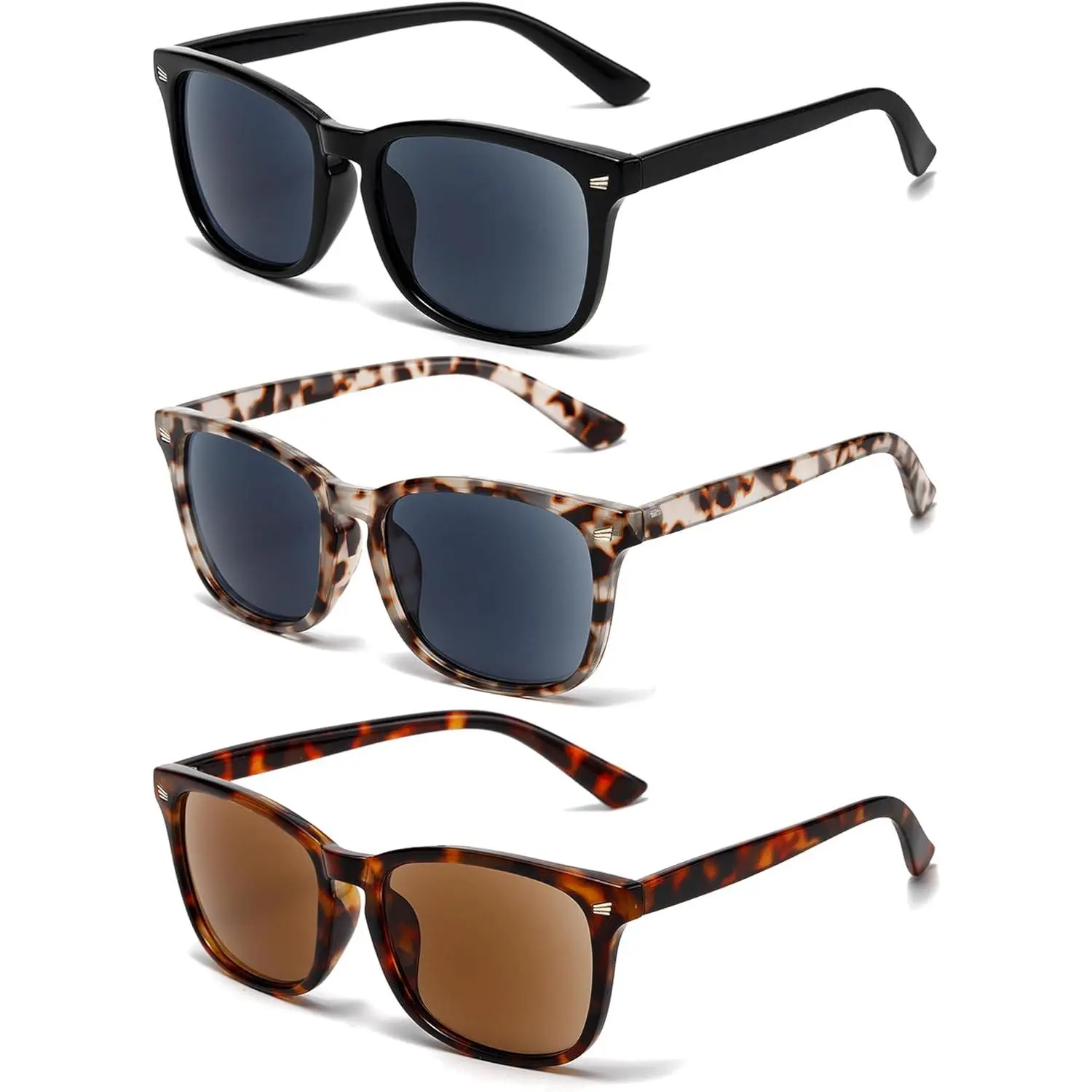 3 Pack Reader Sunglasses For Women Classic Retro Reading Sunglasses UV400 With Metal Spring +1.5