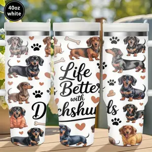 12oz/20oz/40oz Cute Dachshund Pattern Tumbler with Lid & Straw, Winter Insulated Travel Cup, Leak-Proof Hot Cold Coffee Mug, High-Quality Funny Drinkware, Ideal Gift for Men & Women, Office, Camping, Daily Use, Christmas Anniversary Birthday Gift