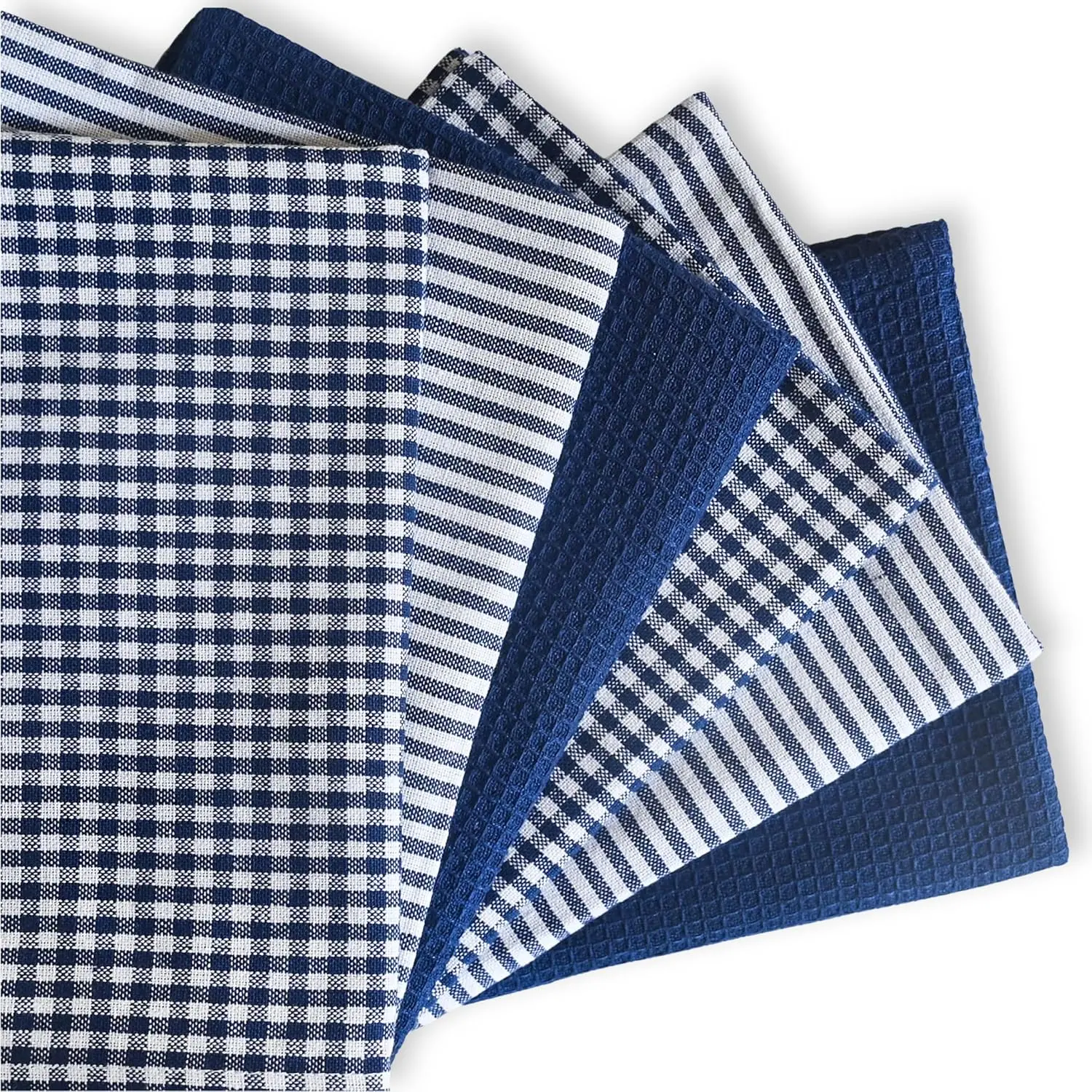 Cotton Dish Towels For Kitchen Drying - Highly Absorbent Navy Blue Striped Gingham Plaid Tea Towels - 18"X28" Set Of 6 Farmhouse Linen Dishtowels In Bulk - Pano De Prato Para Cozinha - T Towles Towls