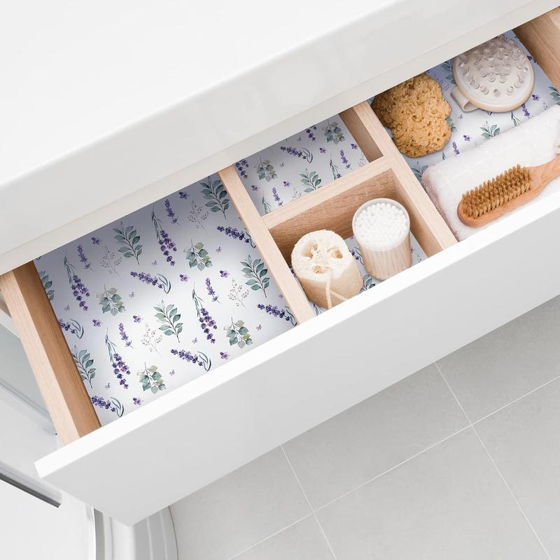 Geelin 24 Sheets Scented Drawer Liners for Dresser Non Adhesive Drawer Paper Sheets Fragrant Paper Liner for Shelf Closet Dresser Home Bedroom(Lavender Style)