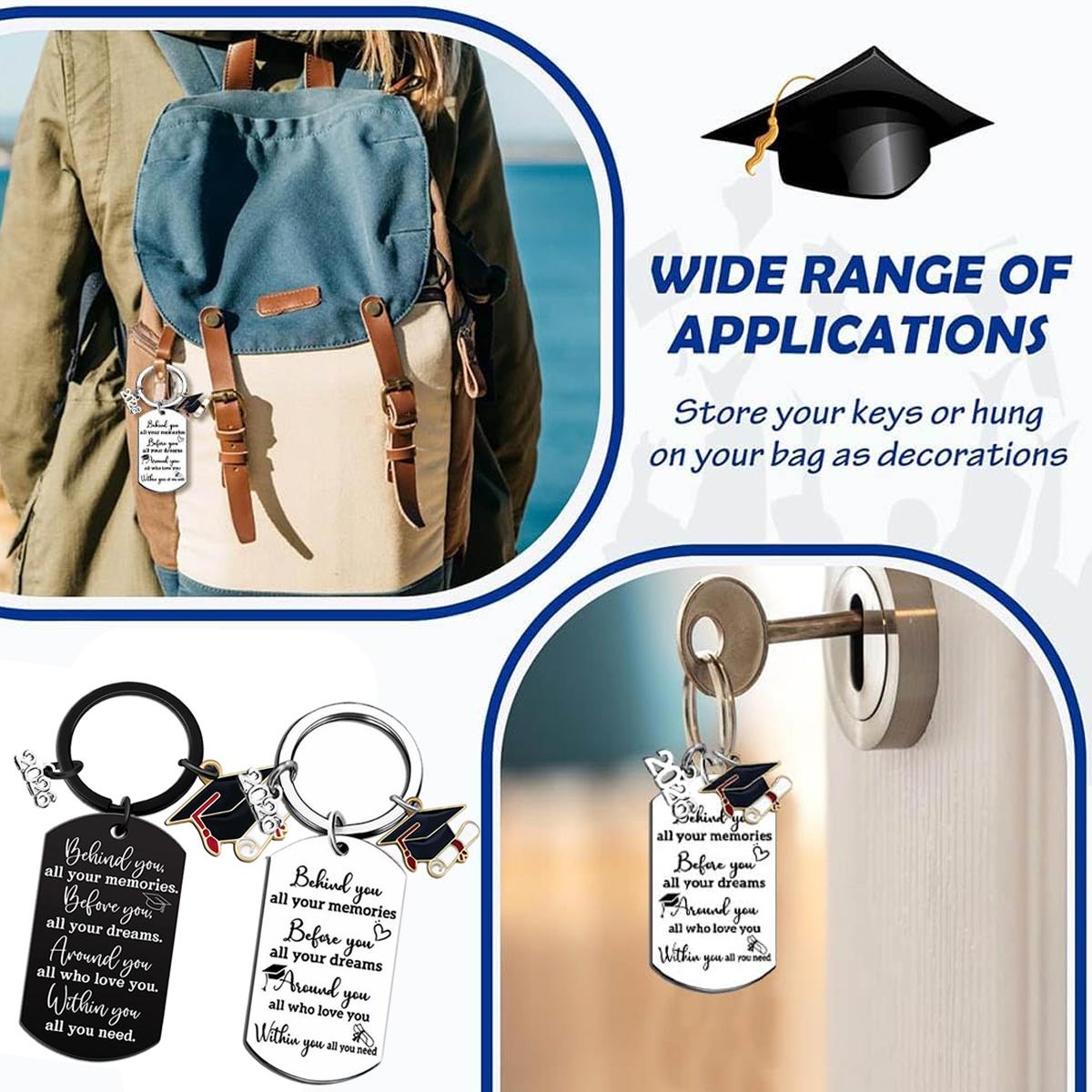 2026 Graduation Key Chain Gifts for Her Him Girls Boys, Class of 2026 Keychain Graduation Gifts for College Middle High School Graduates Daughter Son Inspirational Religious Christian Gift for Graduation Students(Silver/Black)
