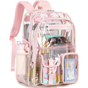 abshoo Large Clear Backpack For Girls Women School Bookbag Heavy Duty Transparent Backpack (Pink) Colorful Durable Stylish Casual Daypack Organized Daypack