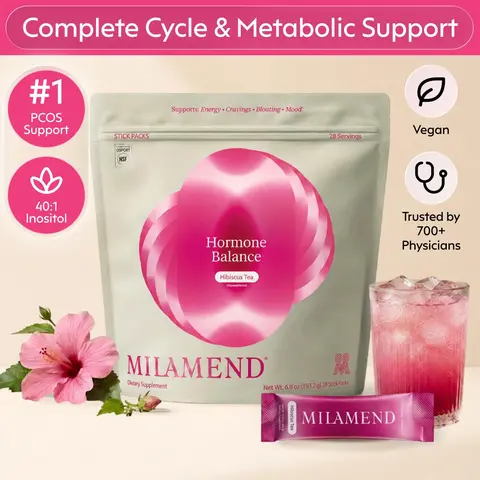 Milamend Hormone Balance Powder for Women - Supports Energy Cycles Skin & PCOS with Inositol CoQ10 & B6 - Stick Pack