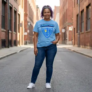 EAHS Edwin Allen High School Blue Tee - Champion & Crest Front - Unisex T-Shirt