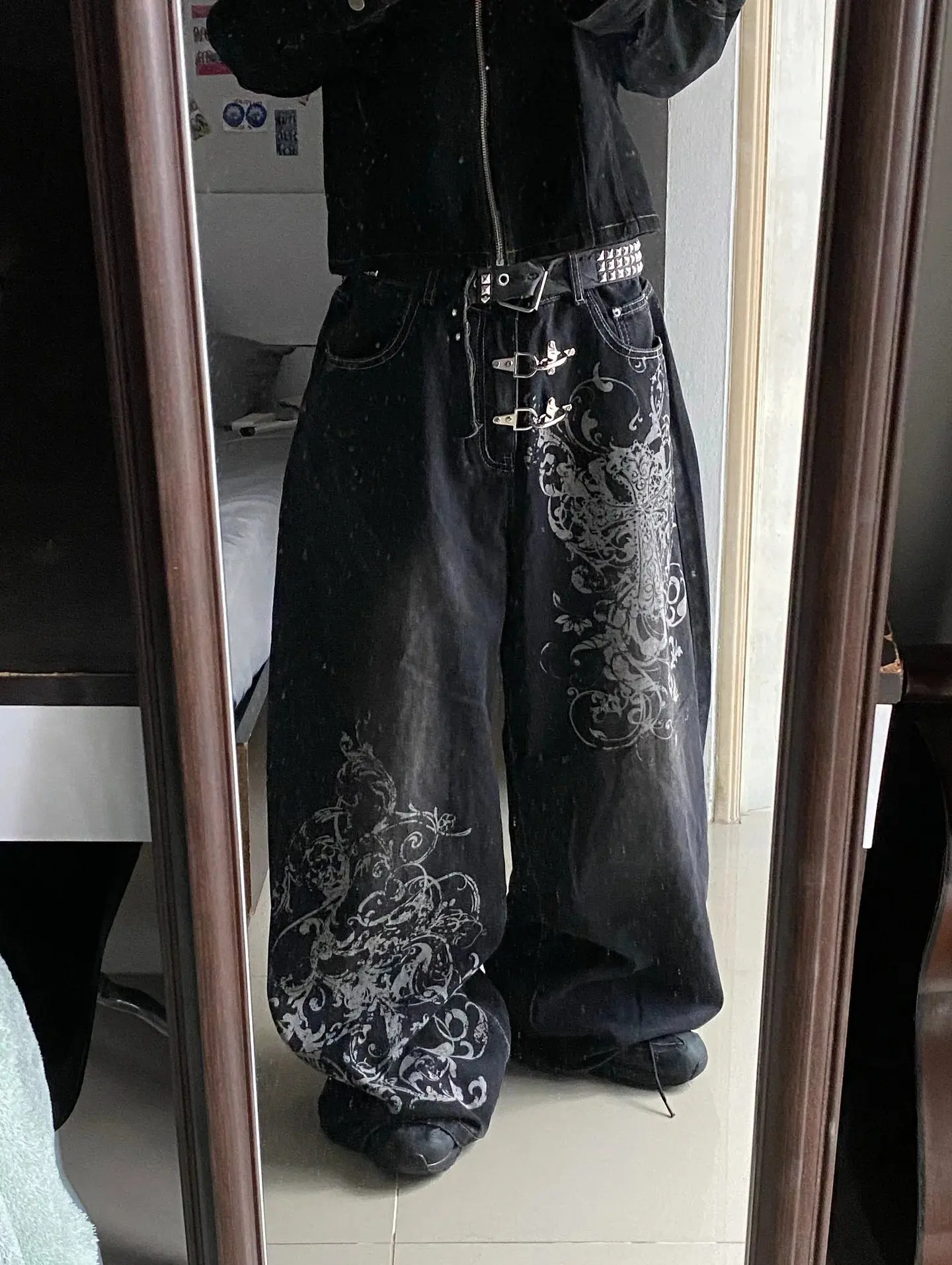 2025 vintage printing baggy jeans y2K harajuku trend men and women hip hop fashion casual Joker couple Wide-leg pants streetwear