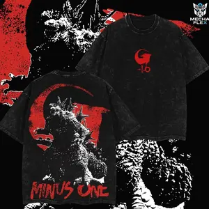 Minus One Godzilla V2 - Monster Monsterverse Kaiju Retro Unisex Vintage Unisex Double Printed Heavyweight Cotton Oversized Shirt Wash Tee, Workout Clothes, Clothes for Daily Wear KJB