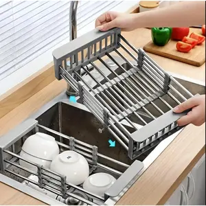 Easy Clean Stainless Steel Retractable Dish Drying Rack, Adjustable Orangizer Expandable, Storage Organizer,Over Sink Drainer Sink Rack for Kitchen Plates & Bowls