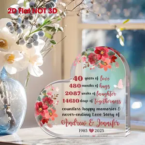 [2D Flat] Personalized Acrylic Floral Nameplate for 40Th Wedding Anniversary - Custom Name And Date Sign - Heart-Shaped Design for Desks And Counters - Perfect Gift for Grandparents And Parents from Grandchildren