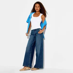 Women's Mid-Rise Ultra Wide Leg Jeans - Wild Fable Dark Wash 12