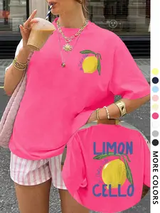 Women's Lemon Print Round Neck Graphic Tee, Vintage Trendy Casual Short Sleeve T-shirt for Daily Wear, Ladies All Seasons Top, Womenswear, Graphic Tees Women, Funny Graphic Tees, Funny Tshirt, Summer Clothes Women, Vintage Style Tee