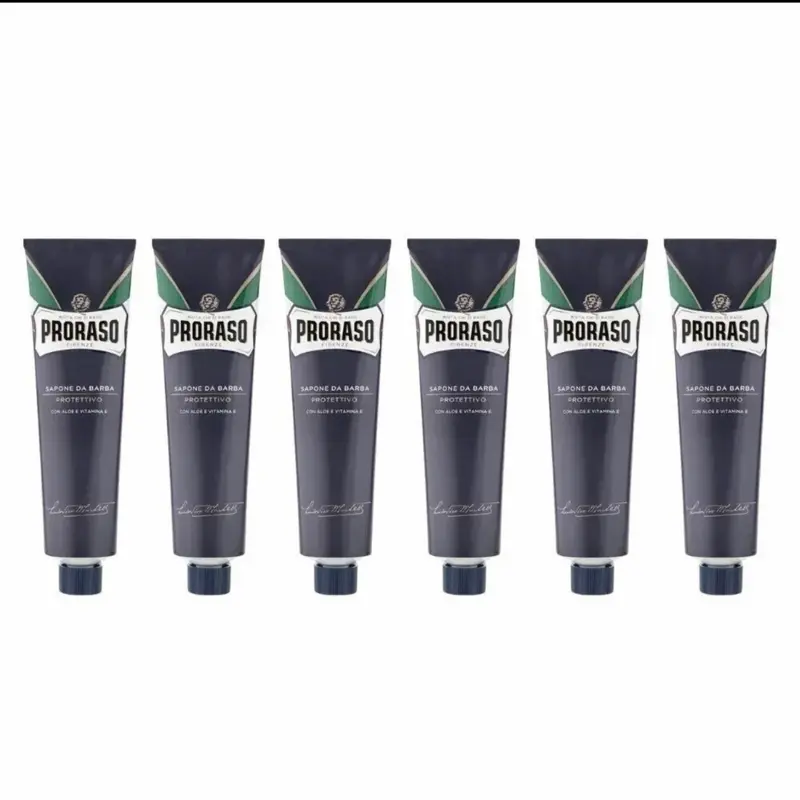 PRORASO Blue Tube Shaving Cream, 5.2oz - Aloe Vera, Vitamin E, Sensitive Skin Protection - Italian-Made, 6 Pack