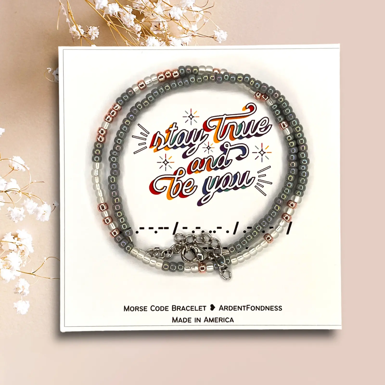 Stay True and Be You Morse Code Beaded Wrap Bracelet for Women, Serenity Prayer Motivational & Inspirational Encouragement Jewelry Gift for Her Daily Reminder to Reach Your Goals Workout Weight Loss Motivation Female Girl Inspire Encourage You've Got This