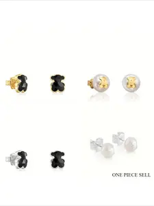 4 design to choose,Gold/Silver imitation jade classic black bear earrings, stainless steel non-allergenic and non-fading women's earrings jewelry daily accessories