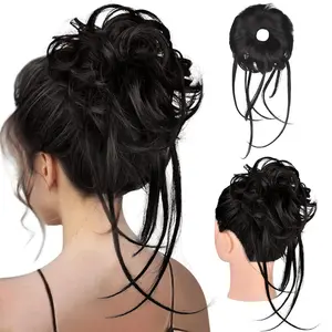 Messy Bun Hair , Super Long Tousled Updo Bun Extensions Wavy Hair Wrap Ponytail Hairpieces Scrunchies with Elastic Hair Band for Women HB007 Grace - Off Black