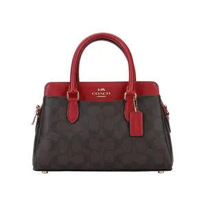 COACH Darcie 26 Crossbody Bag for Women – Silver Logo, Classic Monogram, PVC, Medium, Gold and Brown with Red Accents