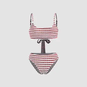 Cider [8 colors, size 0-26] U-neckline Striped Texture Bikini Swimsuit