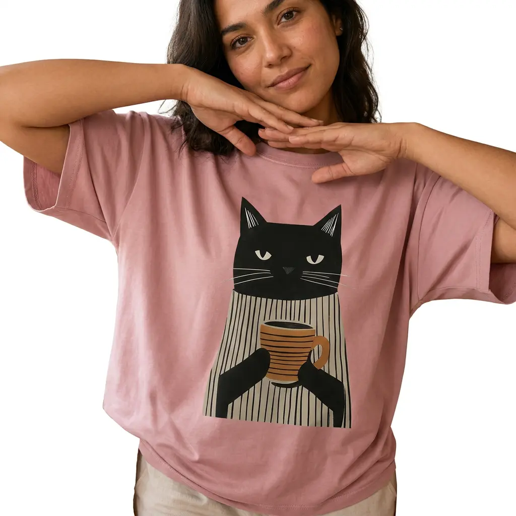 Black Cat Coffee Graphic Tee Women Funny Cat Mom Shirt Plus Size
