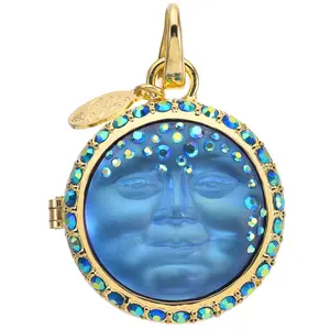 Love Never Dies Mystic Seaview Moon Locket Open Ring Charm (Goldtone/Mystic Blue Sphinx)