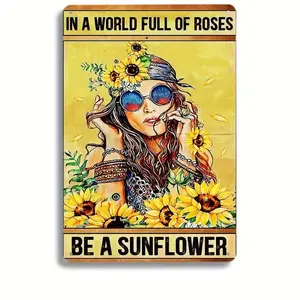 Vintage Metal Sign, Sunflower Wall Decor Poster, Hippie Poster, Bathroom Decor Kitchen Sign, Wall Art for Home Living Room Bedroom Garden