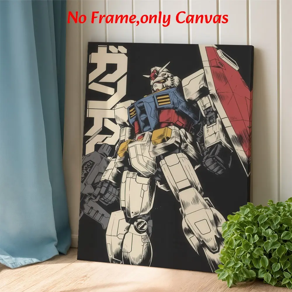 Modern Wall Art, RX-78-2 Gundam Poster, Retro Mecha Anime Printing, Artistic Blue Red White Canvas Decoration, Game Room & Bedroom Aesthetic, Perfect Gift For Gundam Lovers, Framed, Artwork, Canvas Art And Prints For Walls