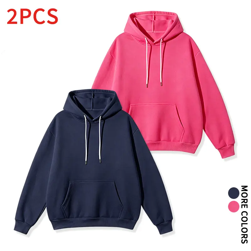 Spring/Autumn basic solid-color pullover hoodie two-piece set featuring an adjustable drawstring and a large kangaroo pocket; suitable for students and office workers, ideal for post-meal walks and light workouts; loose, casual long-sleeve hooded sweatshi
