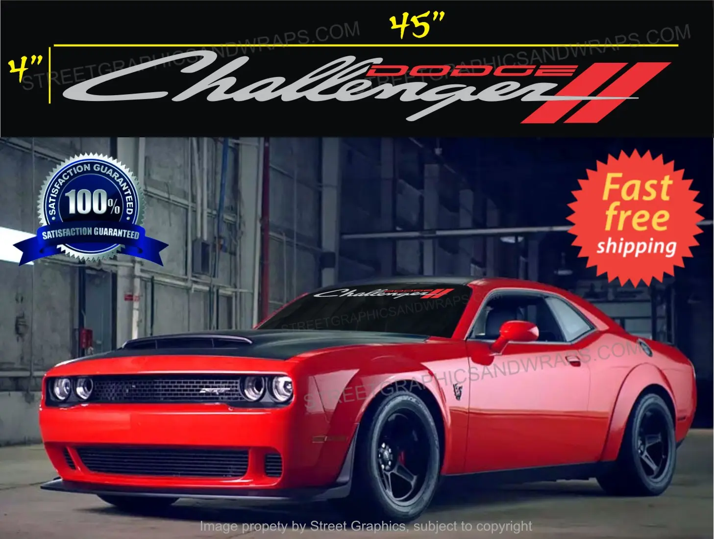 Dodge CHALLENGER Windshield Vinyl Decal Sticker 47" x 5" Durable Material USA Made Vehicle Exterior Decoration Fast Shipping