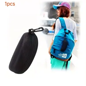 Elegant Polyester Eyeglass Case with Zipper and Hook, Hard Shell Unisex Eyewear Box, Fashion Accessory Storage