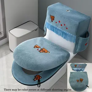 [Machine Washable] 3pcs Toilet Seat Cover Set with Dustproof Lid & Soft Thickened Cushion - Heavy-Duty Bathroom Toilet Seat Protector, Compatible with Standard Toilets, Hygienic Toilet Accessory for Home/Hotel Use, Ergonomic Design, Machine