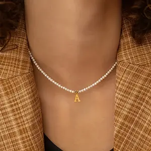 Hot Selling Fashion Beaded 26 Letters Necklace, Alloy Plated 18K Golden, Women's Collarbone Chain