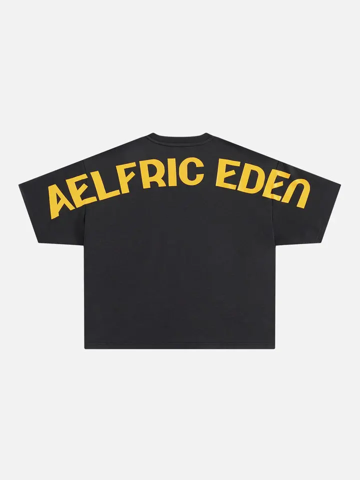 Aelfric Eden Curved Arch Logo Boxy Tee Oversized Boxy Fit Back Curved Arch Logo Print Heavyweight Cotton Fabric Retro Streetwear Unisex Top