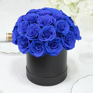 Prearranged Rose Centerpiece Arrangement, Royal Blue 27pcs Roses with Black Round Gift Box