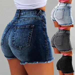 Summer 2025 women’s stretch denim shorts: stretch fringe, holes, high-waisted hot pants, seamless lifting workout shorts, casual fit