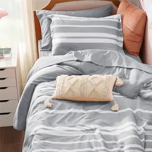 Twin XL Comforter 5, Grey Striped for Twin XL Size, Cationic Dyeing a Bag with Comforter,, Pillowcase  Sham