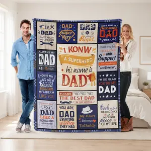 Super Dad Flannel Blanket for Father – Soft Cozy Air Conditioning Throw, Funny Dad Quotes Patchwork Design, Warm Lightweight Gift Blanket for Dad, Father’s Day Birthday Christmas Couch Bed Sofa Decor