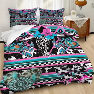 Bohemian Patchwork 2/3pcs Duvet Cover Set, Boho Bed Set,Featuring Dreamcatcher, Feather Cow Print Bedding Set, Soft&Cozy,Retro Bedroom Makeover,Includes 1 or 2 Pillowcase -No Filling/Zipper Closure