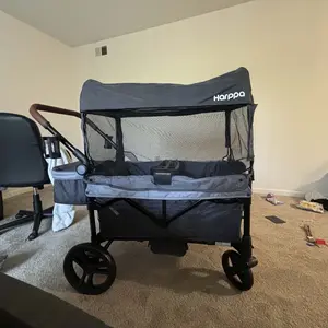 [Mother's Day Gift] HARPPA All-Terrain Wagon Stroller for 2 with Canopy, Baby Stroller, Foldable 4-Seat, Wagon for Outdoor & Beach, Adjustable Push & Pull Handle, Footwell & Large Storage, Park & Camping Adventures #Summervibes