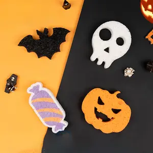 Halloween Dishcloth, Pumpkin Ghost Cleaning Sponge, Cute Bat Compressed Wood Pulp Cotton, Back-To-School Cleaning Tool