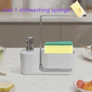 4-in-1 Kitchen Sink Organizer Set with Free Sponge Includes Dish Soap Dispenser Holder Towel Rack and Tray for Countertop Storage, Cleaning Organizer