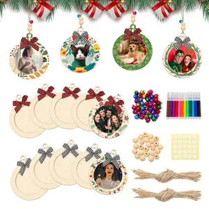 24 Sets Christmas Picture Frame Ornaments for Christmas Tree Set, Pendants, Drops Finials with Unfinished Photo Frame Ornaments for Holiday Tree Decorations, Party Favors, Christmas Themed Events