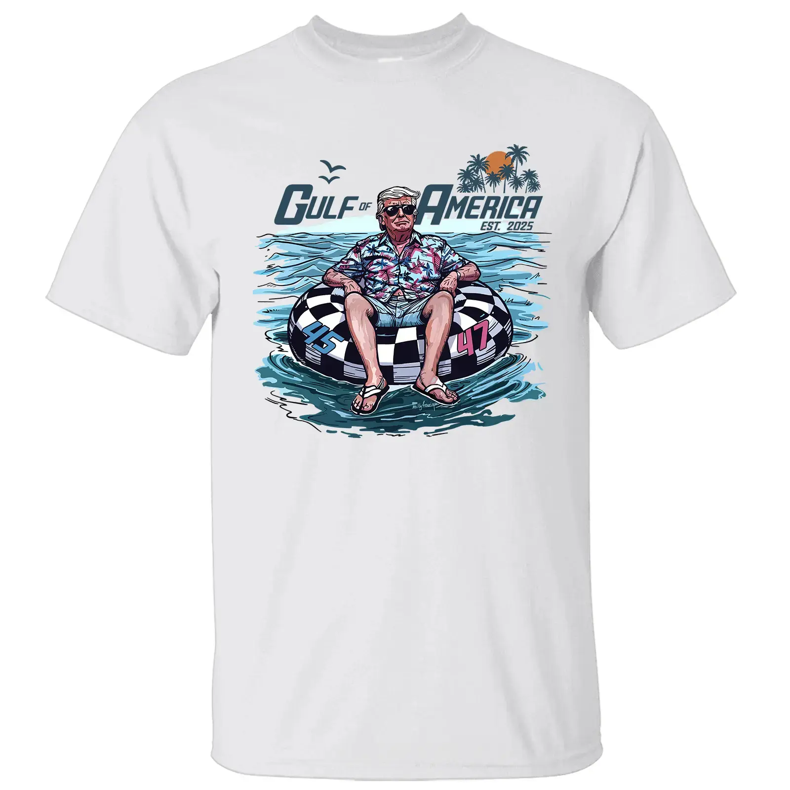 Trump 2025 Chillin’ Art Gulf Print Short-Sleeve T-Shirt - Soft, Textured, Casual Relaxed/Oversized Fit Garment, Men’s Political Supporter Graphic Streetwear Tops