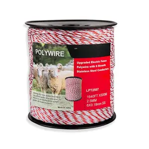 Electric Fence Polywire - 1640ft/500m | 6 Stainless Steel Strands, High Conductivity, Rust &  | Portable Fencing for Livestock, Garden & Farm Enclosures